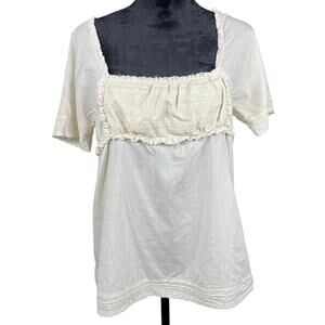 Xhilaration Junior Womens Size XL Cream Y2k Cottagecore Short Sleeve Blouse